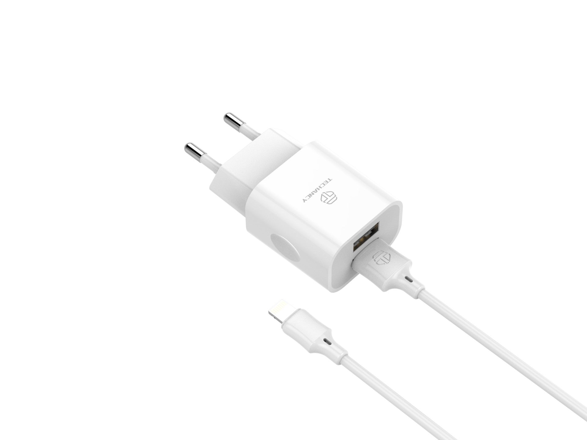 Techancy Carregador De Parede 2usb Branco TA2790, Carregamento 5V-2,4A, Conjunto De Cabos Lightning 1m, Compatível Com Iphone/Ipad