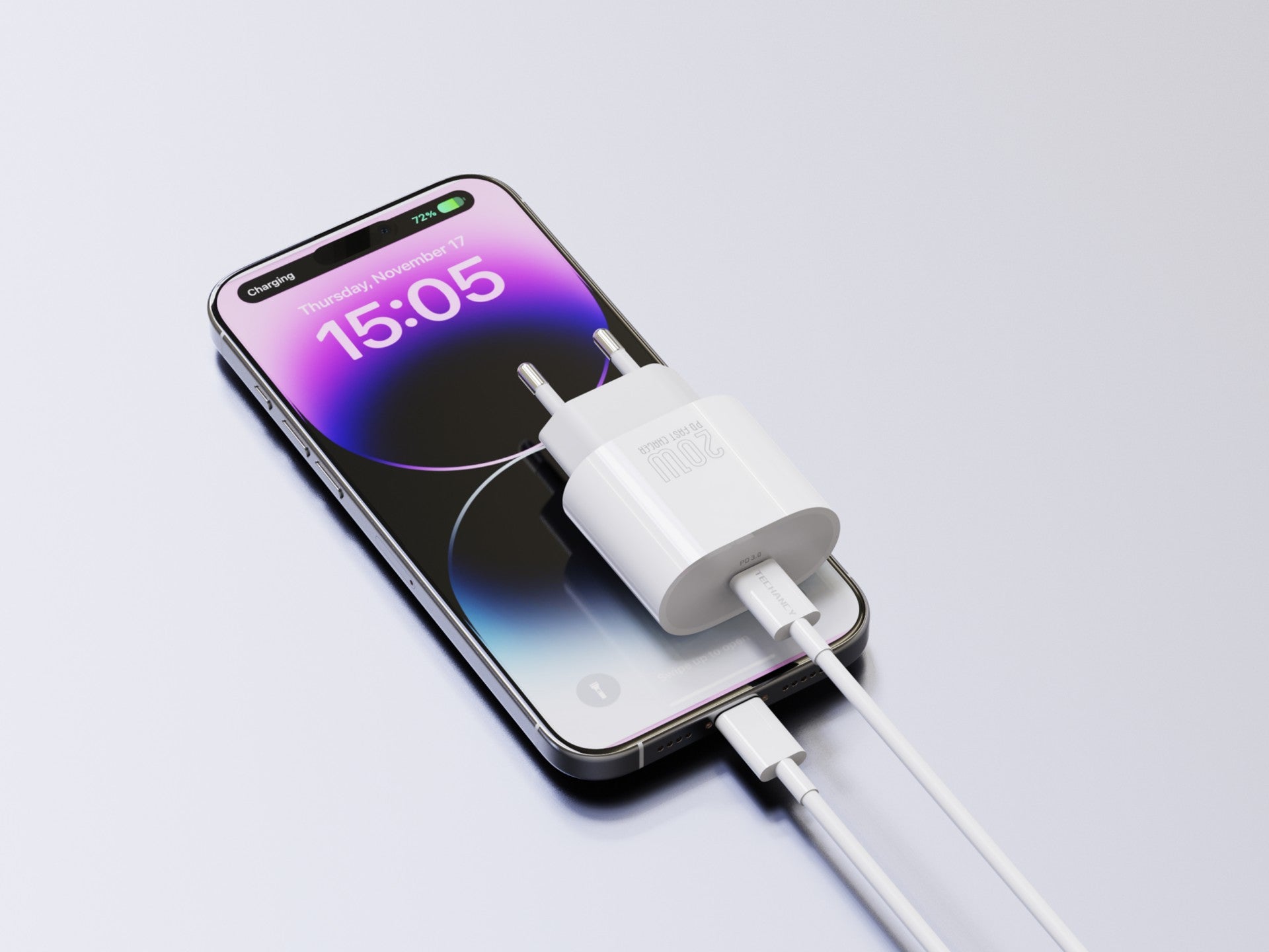 Techancy Carregador TA2824 PD3.0 20W com Cabo USB-C para Lightning Compatível com iPhone 8 a 14 Serie