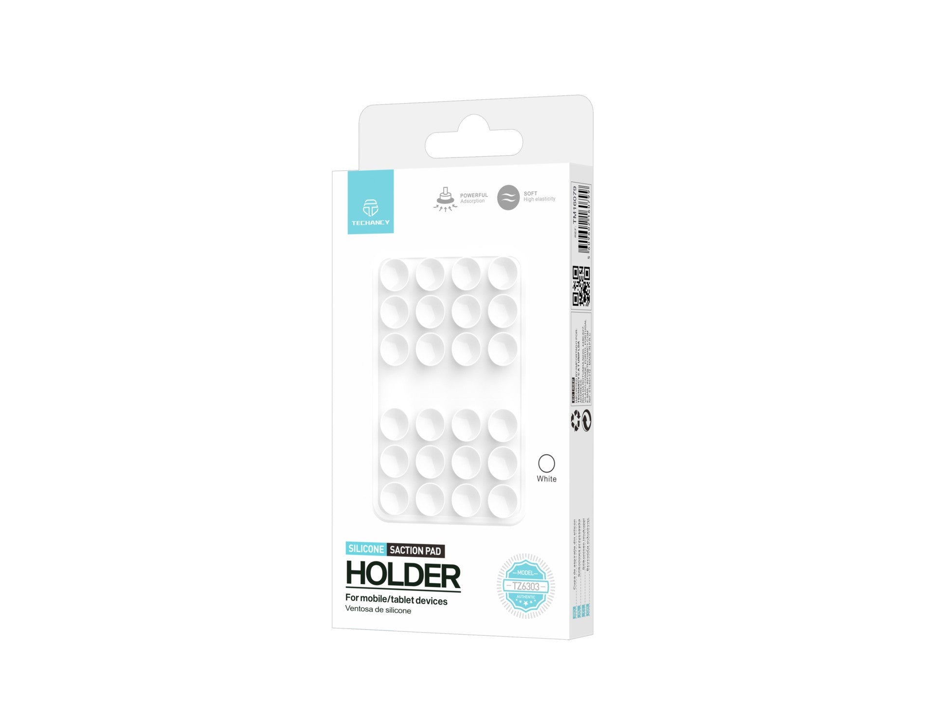 Techancy Suporte com Ventosas de Silicone TZ6303 Forte Aderencia Reutilizavel Estavel Antiderrapante para Telemovel e Tablet Branco