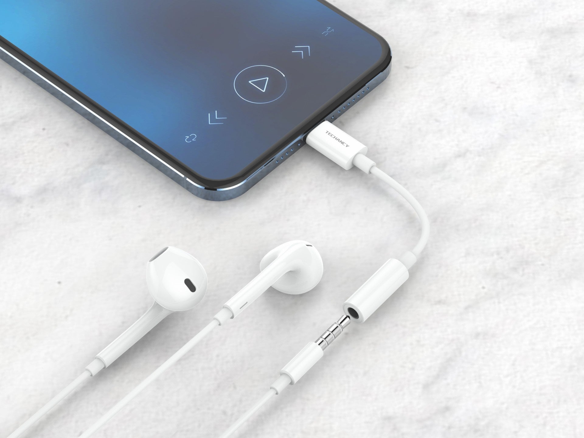 Techancy Conversor De Áudio TV3754, Plug And Play, Compatível Com Ip8/X/11-/14, Auscultadores Estéreo De 3,5 Mm.