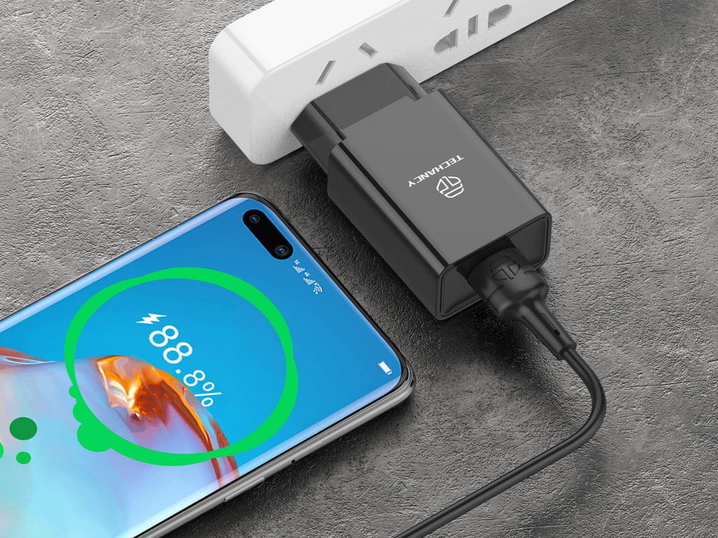 Techancy Carregador De Telemóvel Preto  TA2788, Saída Usb 5v-2.4a Carregamento, Conjunto De Carregador De Cabo Usb-Tipo C 1m