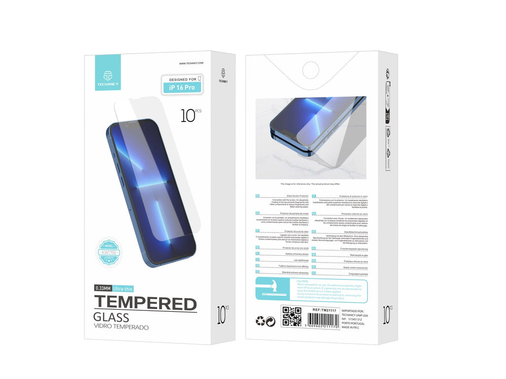 Techancy Película de Vidro Temperado  para iPhone 16 Pro KW1700 , 0.33MM, Anti-riscos, Alta Transparência, Fácil Aplicação